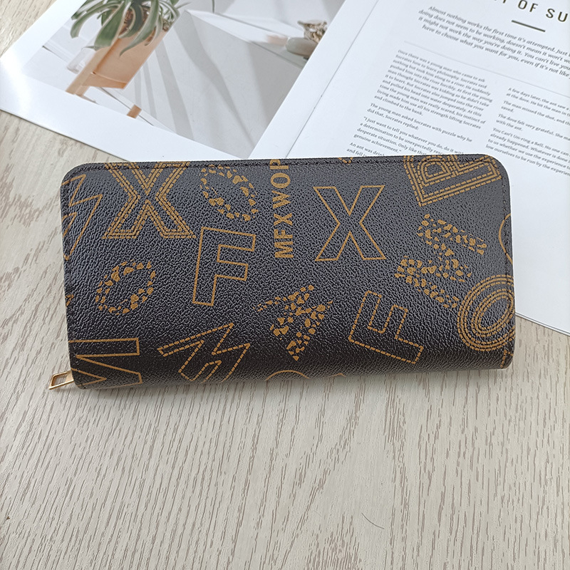 Enfa hosszú női pénztárca betűs mintával – városi minimalista stílus, PVC külső, belső poliészter, vízálló