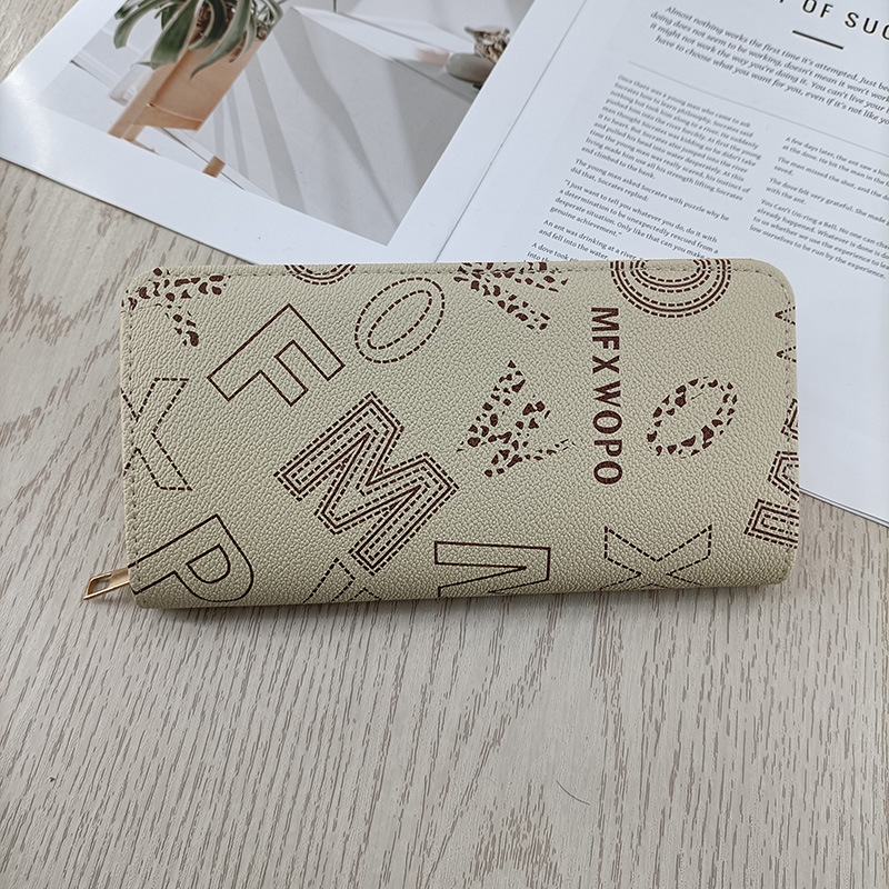 Enfa hosszú női pénztárca betűs mintával – városi minimalista stílus, PVC külső, belső poliészter, vízálló