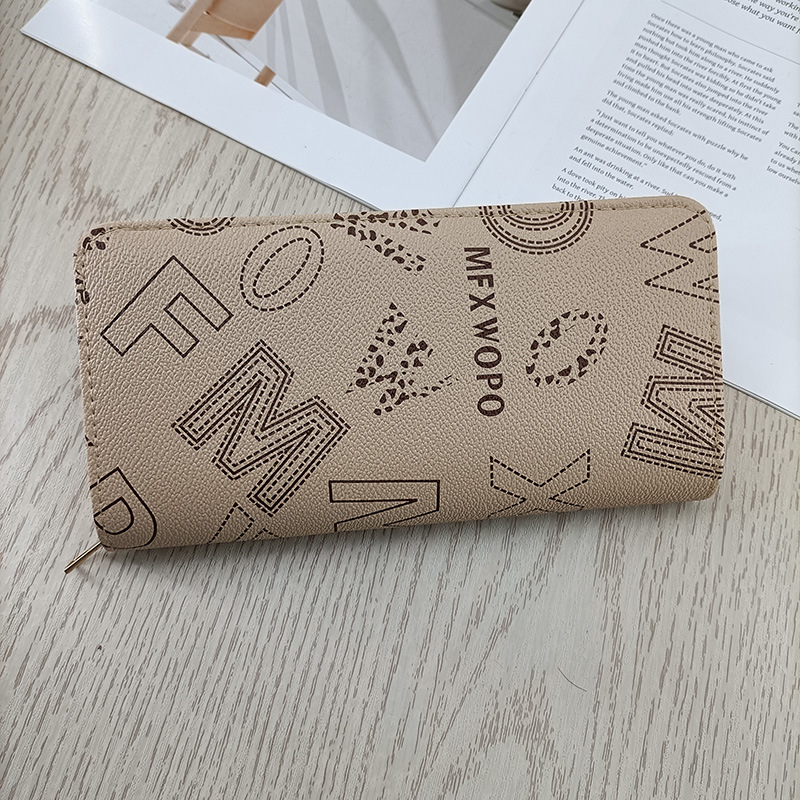 Enfa hosszú női pénztárca betűs mintával – városi minimalista stílus, PVC külső, belső poliészter, vízálló