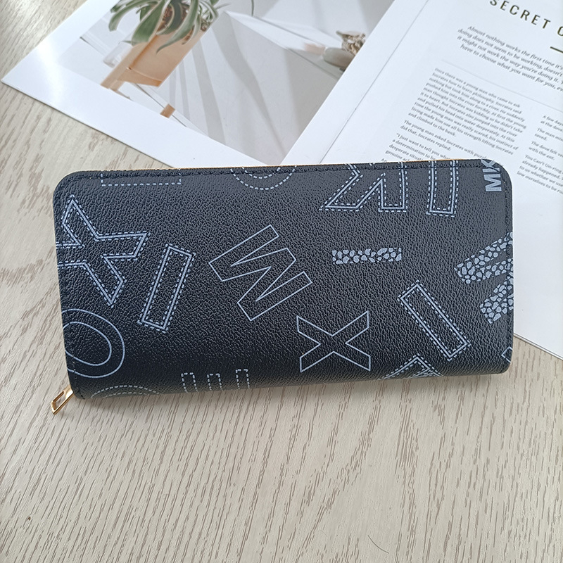 Enfa hosszú női pénztárca betűs mintával – városi minimalista stílus, PVC külső, belső poliészter, vízálló