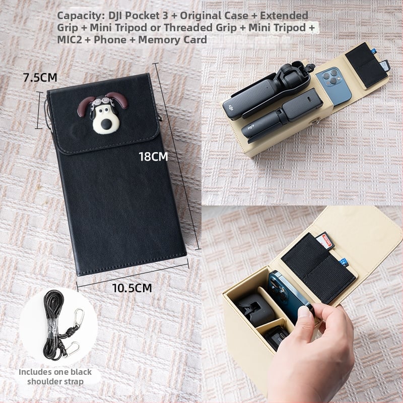 Θήκη Osmo Pocket 3 για κάμερα – εξωτερικό συνθετικό δέρμα, επένδυση από καμβά, ζώνη crossbody, unisex