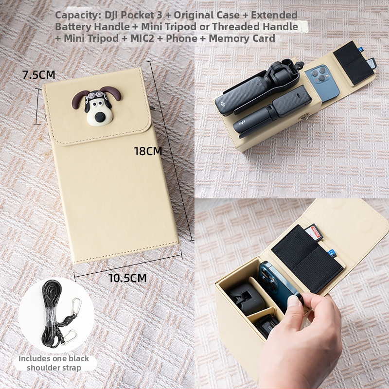 Θήκη Osmo Pocket 3 για κάμερα – εξωτερικό συνθετικό δέρμα, επένδυση από καμβά, ζώνη crossbody, unisex