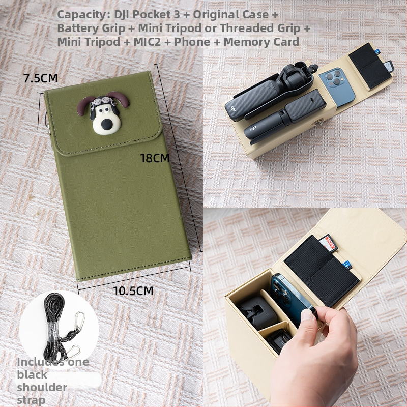 Θήκη Osmo Pocket 3 για κάμερα – εξωτερικό συνθετικό δέρμα, επένδυση από καμβά, ζώνη crossbody, unisex