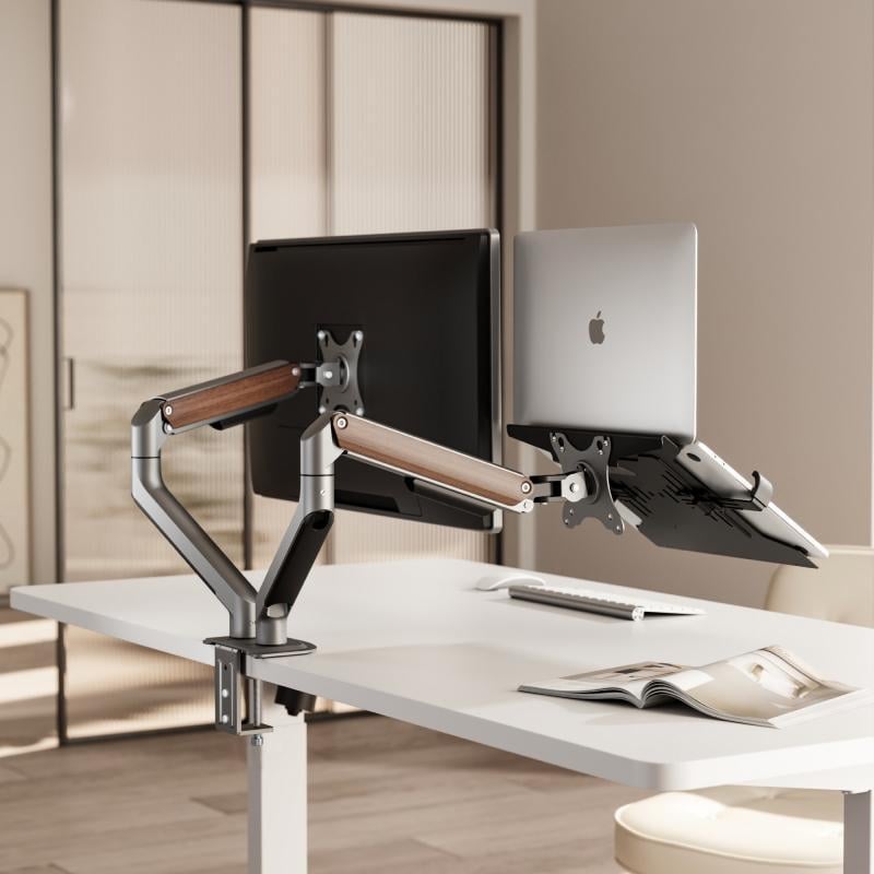 Brate North Arc suport de monitor dublu pentru birou E350-2, din aliaj de aluminiu, bază de ridicare