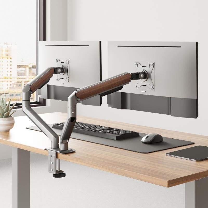 Brate North Arc suport de monitor dublu pentru birou E350-2, din aliaj de aluminiu, bază de ridicare
