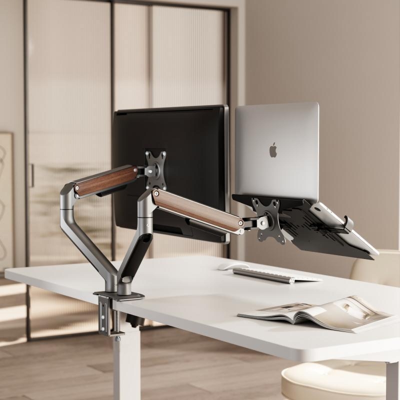 Brate North Arc suport de monitor dublu pentru birou E350-2, din aliaj de aluminiu, bază de ridicare