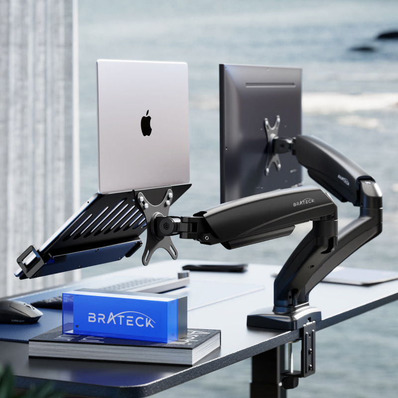 Brate North Arc suport de monitor dublu pentru birou E350-2, din aliaj de aluminiu, bază de ridicare