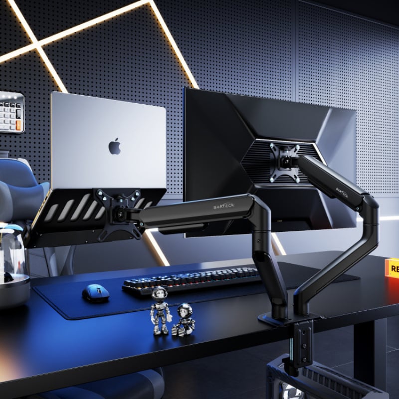 Brate North Arc suport de monitor dublu pentru birou E350-2, din aliaj de aluminiu, bază de ridicare