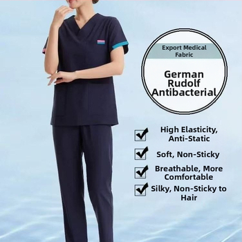 Set scrub medical unisex în stil coreean, cu țesătură Chenille elastică și uscare rapidă (90–95% spandex), protecție împotriva radiațiilor, mâneci 5/4, guler de blană, Primăvară-Vară 2025.
