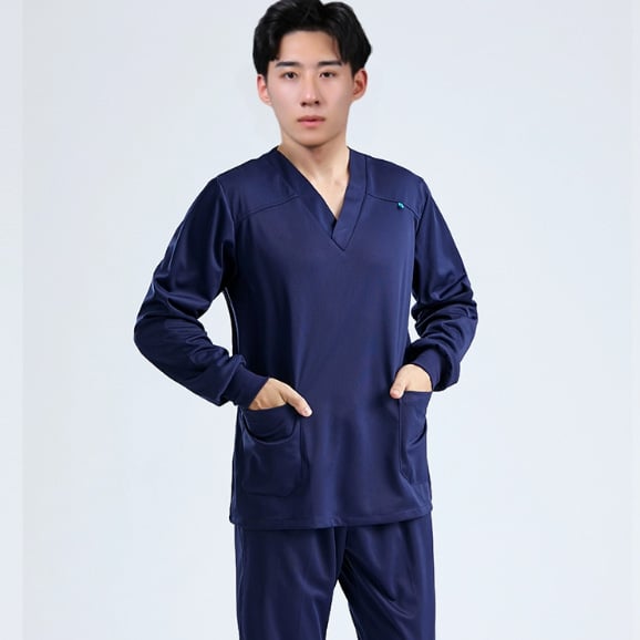 Set scrub medical unisex în stil coreean, cu țesătură Chenille elastică și uscare rapidă (90–95% spandex), protecție împotriva radiațiilor, mâneci 5/4, guler de blană, Primăvară-Vară 2025.