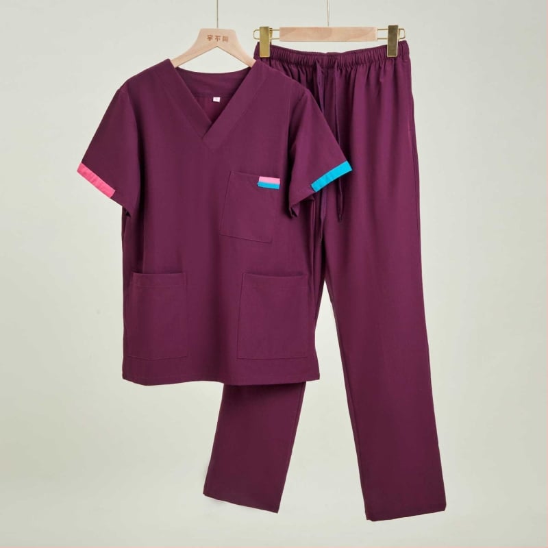 Set scrub medical unisex în stil coreean, cu țesătură Chenille elastică și uscare rapidă (90–95% spandex), protecție împotriva radiațiilor, mâneci 5/4, guler de blană, Primăvară-Vară 2025.