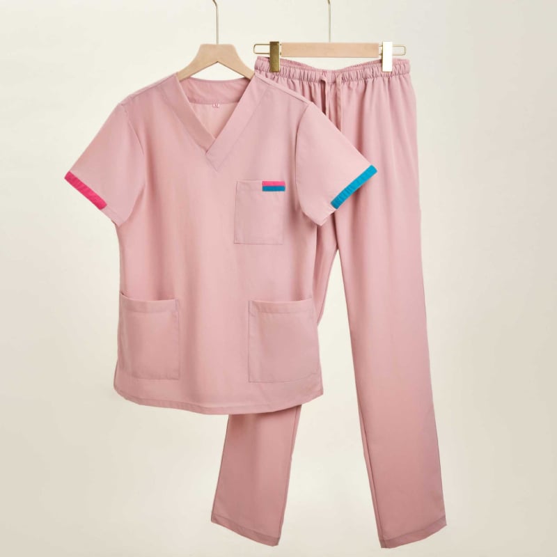 Set scrub medical unisex în stil coreean, cu țesătură Chenille elastică și uscare rapidă (90–95% spandex), protecție împotriva radiațiilor, mâneci 5/4, guler de blană, Primăvară-Vară 2025.