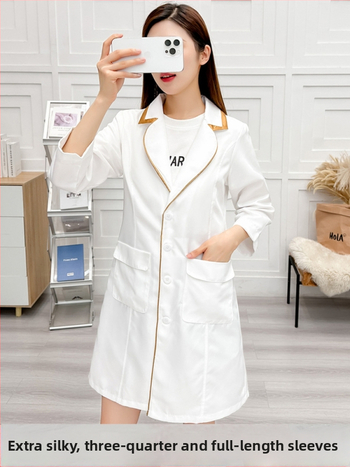 Set Mantie și Pantaloni Croiți pentru personalul salonului de înfrumusețare, poliester ce evacuează umezeala, mâneci 9/10, guler rotund, lungime medie