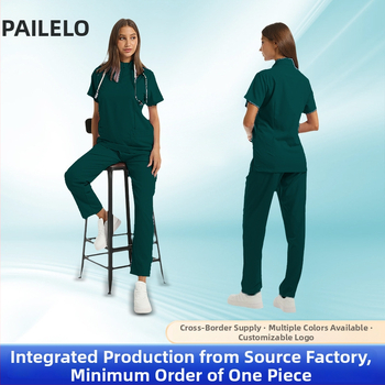 Set medical unisex haine de lucru — Bluza cu mâneci scurte, decolteu în V, material care disipă umezeala, amestec poliester-spandex, pantaloni