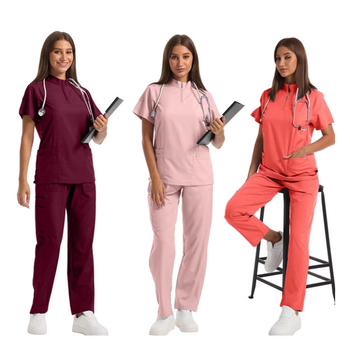 Set medical unisex haine de lucru — Bluza cu mâneci scurte, decolteu în V, material care disipă umezeala, amestec poliester-spandex, pantaloni