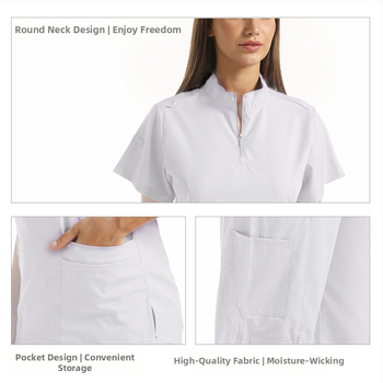 Set medical unisex haine de lucru — Bluza cu mâneci scurte, decolteu în V, material care disipă umezeala, amestec poliester-spandex, pantaloni
