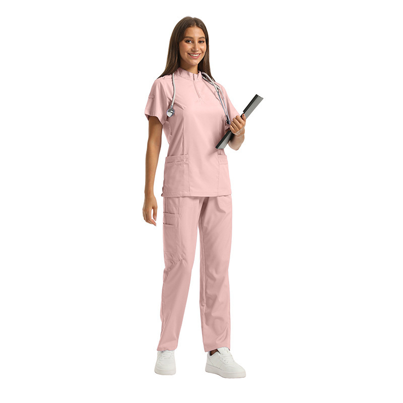 Set medical unisex haine de lucru — Bluza cu mâneci scurte, decolteu în V, material care disipă umezeala, amestec poliester-spandex, pantaloni