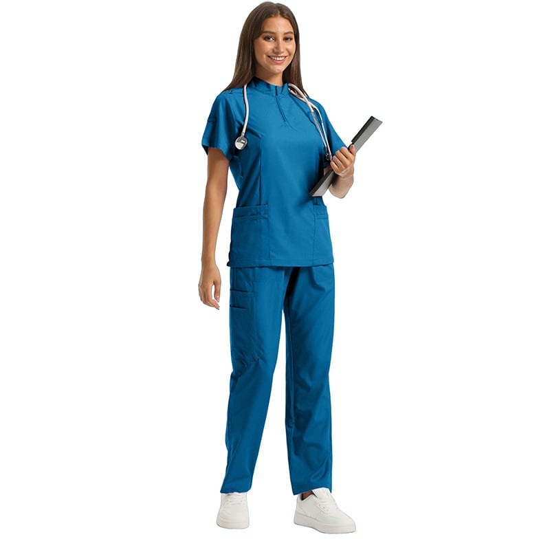 Set medical unisex haine de lucru — Bluza cu mâneci scurte, decolteu în V, material care disipă umezeala, amestec poliester-spandex, pantaloni