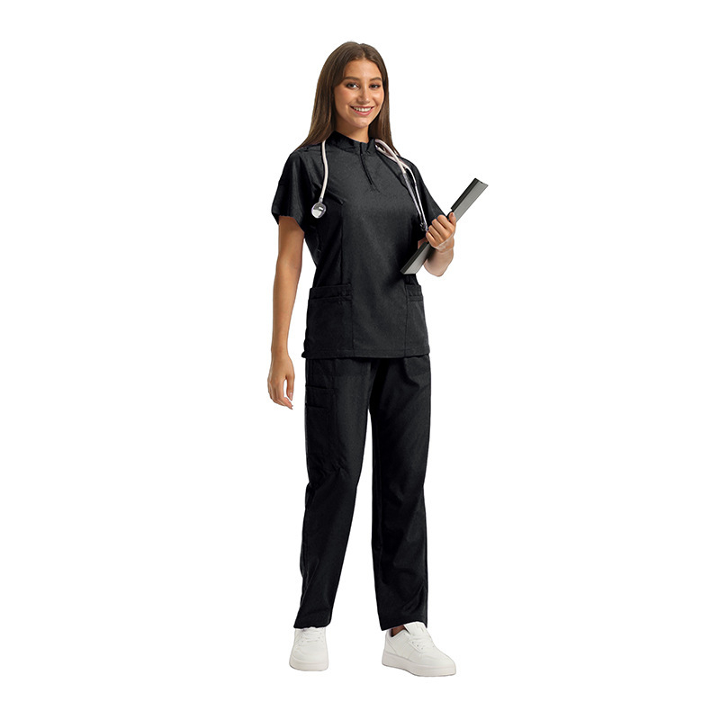 Set medical unisex haine de lucru — Bluza cu mâneci scurte, decolteu în V, material care disipă umezeala, amestec poliester-spandex, pantaloni