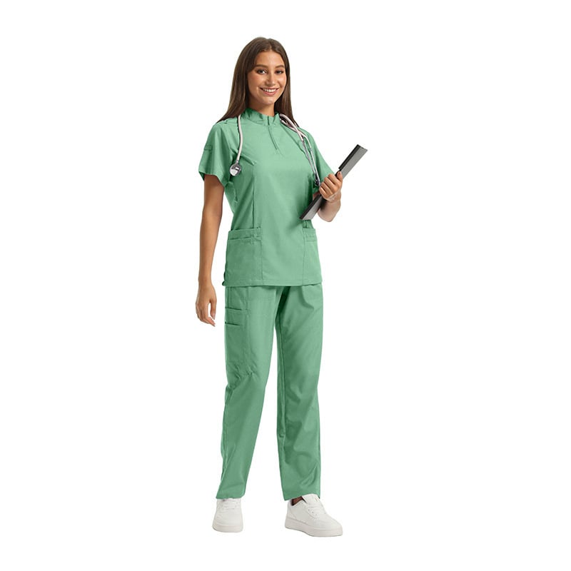 Set medical unisex haine de lucru — Bluza cu mâneci scurte, decolteu în V, material care disipă umezeala, amestec poliester-spandex, pantaloni
