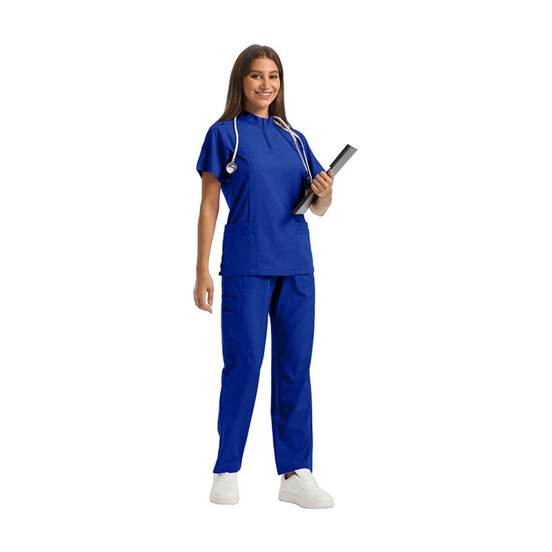 Set medical unisex haine de lucru — Bluza cu mâneci scurte, decolteu în V, material care disipă umezeala, amestec poliester-spandex, pantaloni