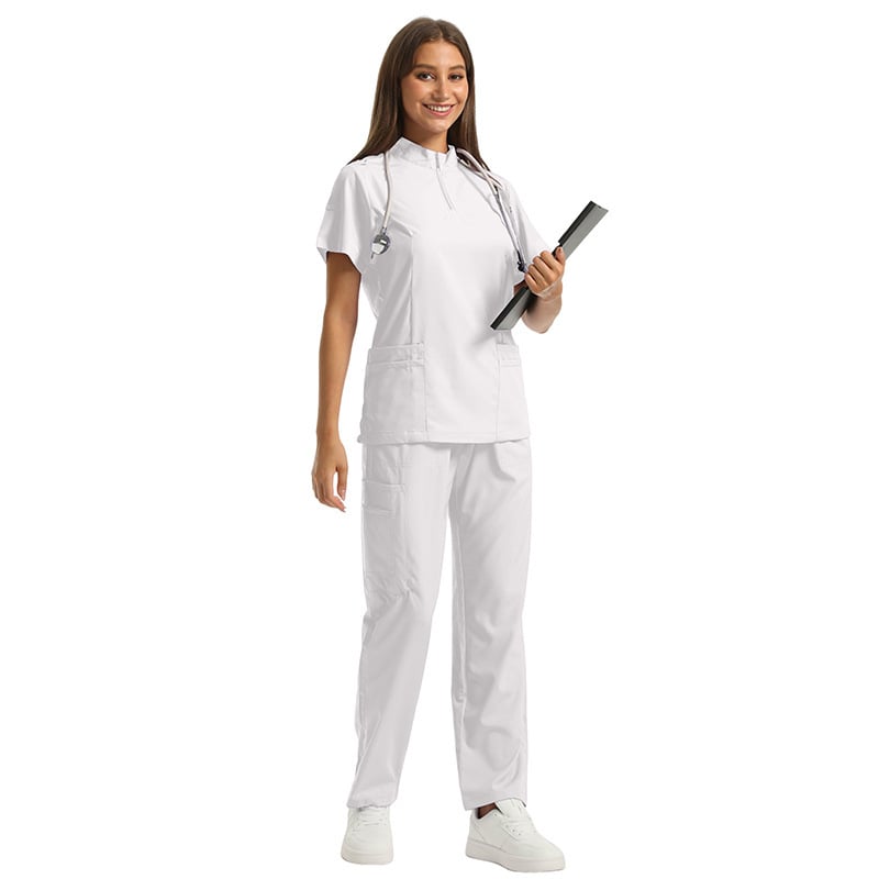 Set medical unisex haine de lucru — Bluza cu mâneci scurte, decolteu în V, material care disipă umezeala, amestec poliester-spandex, pantaloni