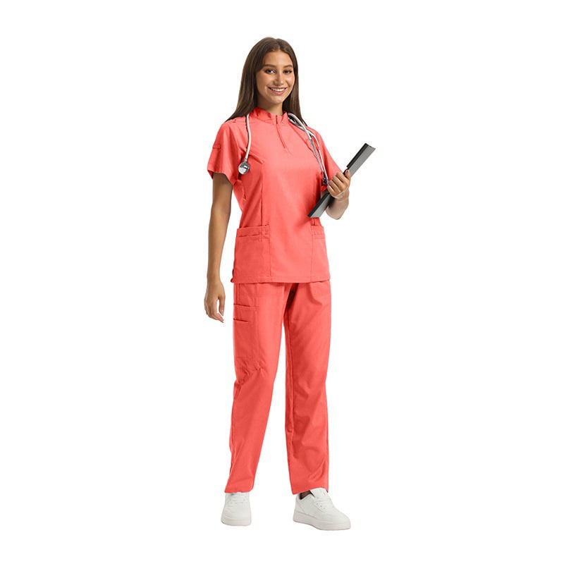 Set medical unisex haine de lucru — Bluza cu mâneci scurte, decolteu în V, material care disipă umezeala, amestec poliester-spandex, pantaloni