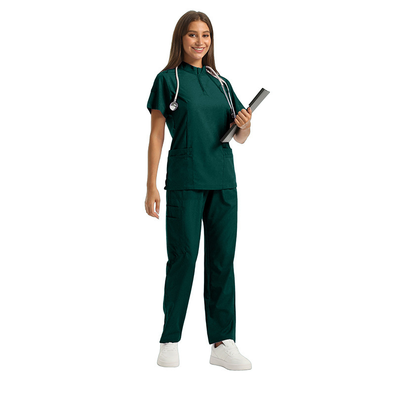 Set medical unisex haine de lucru — Bluza cu mâneci scurte, decolteu în V, material care disipă umezeala, amestec poliester-spandex, pantaloni