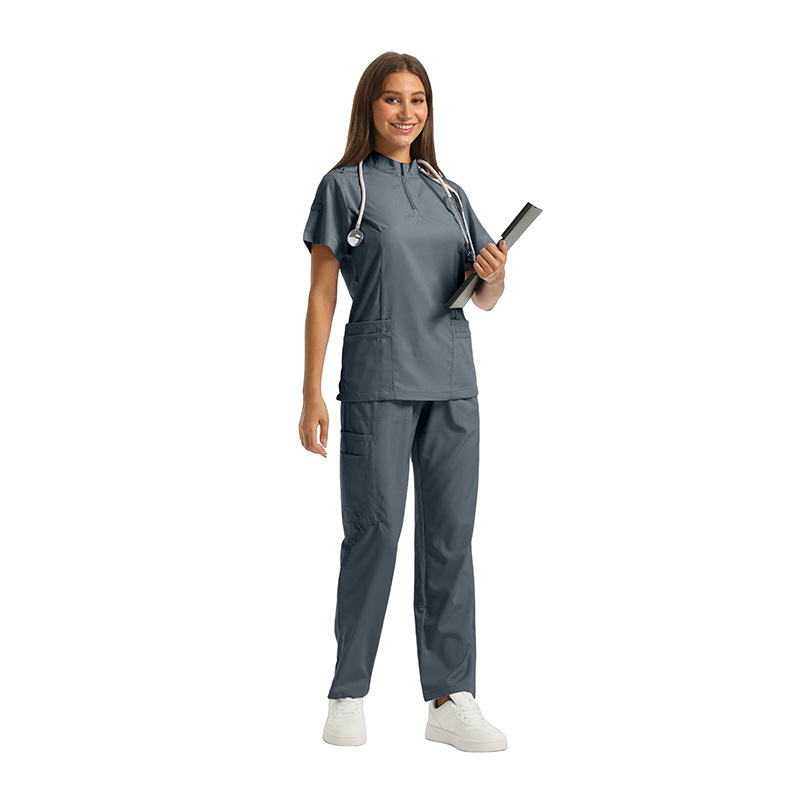 Set medical unisex haine de lucru — Bluza cu mâneci scurte, decolteu în V, material care disipă umezeala, amestec poliester-spandex, pantaloni