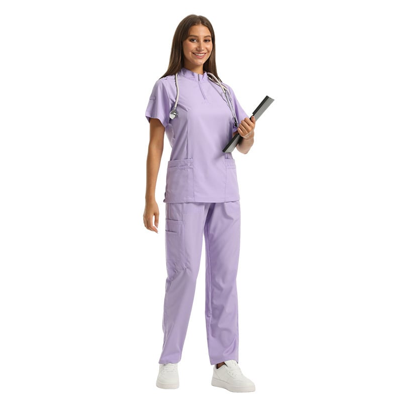Set medical unisex haine de lucru — Bluza cu mâneci scurte, decolteu în V, material care disipă umezeala, amestec poliester-spandex, pantaloni