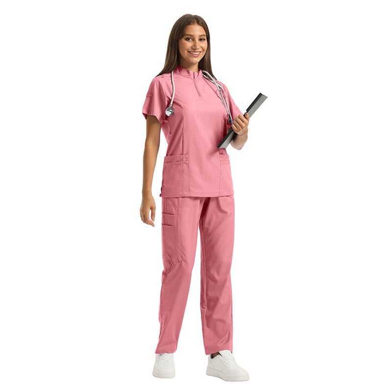Set medical unisex haine de lucru — Bluza cu mâneci scurte, decolteu în V, material care disipă umezeala, amestec poliester-spandex, pantaloni