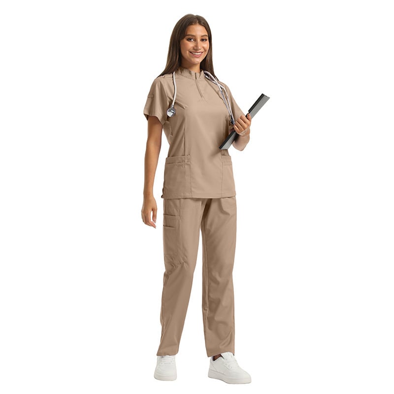 Set medical unisex haine de lucru — Bluza cu mâneci scurte, decolteu în V, material care disipă umezeala, amestec poliester-spandex, pantaloni