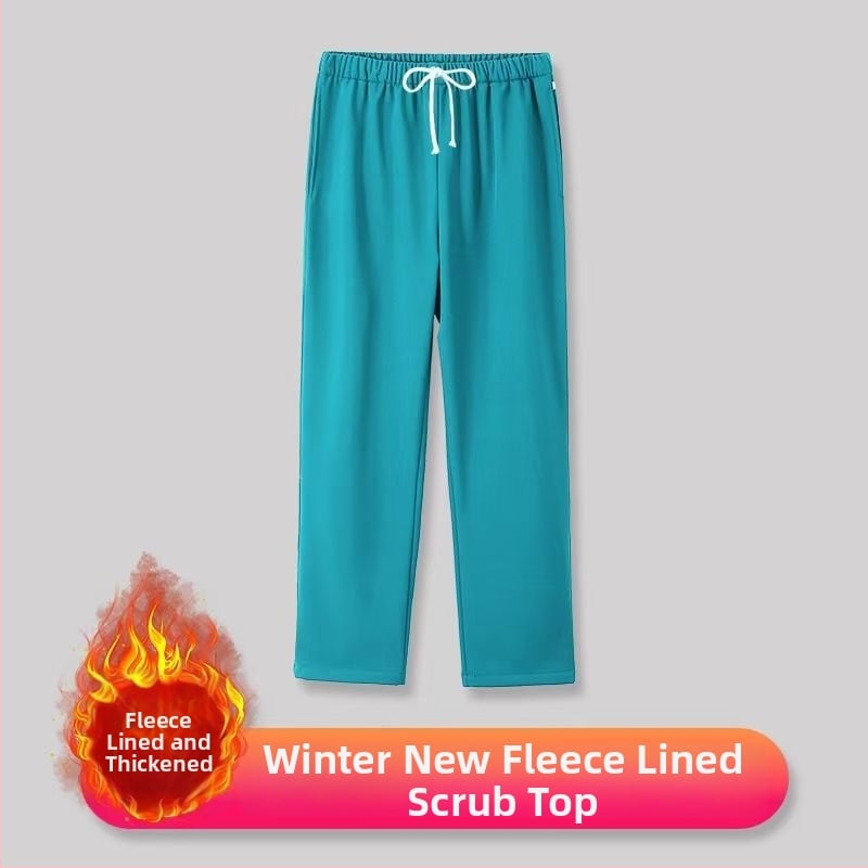 Set scrub unisex pentru clinici dentare și veterinare, căptușit cu fleece, mâneci lungi, costum split (top și bottom), decolteu în V, 90–95% elastan