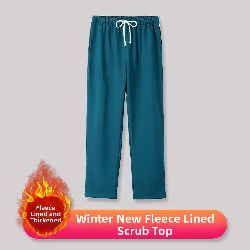 Set scrub unisex pentru clinici dentare și veterinare, căptușit cu fleece, mâneci lungi, costum split (top și bottom), decolteu în V, 90–95% elastan