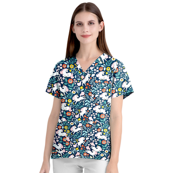 Uniformă medicală pentru sala de operații, top cu mânecă scurtă și pantaloni, bumbac 95%+, controlul umezelii, decolteu în V