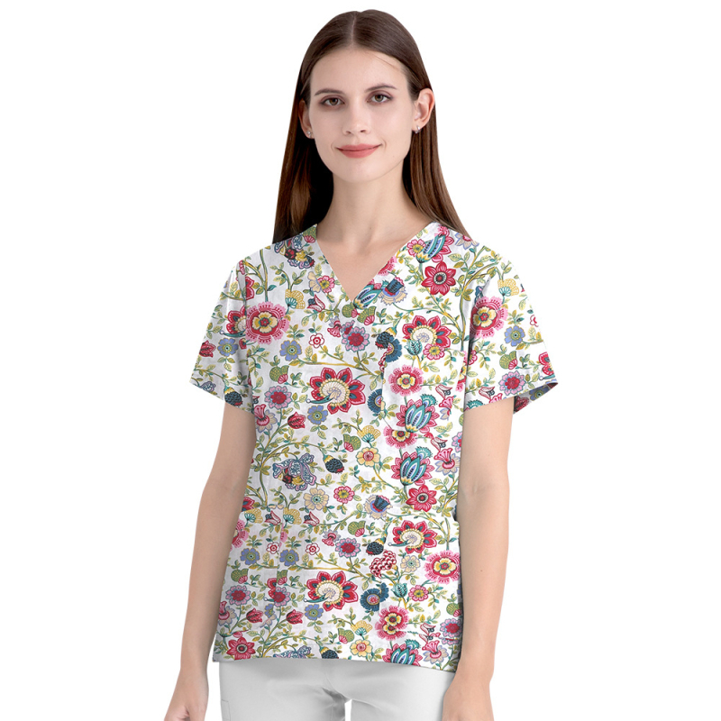 Uniformă medicală pentru sala de operații, top cu mânecă scurtă și pantaloni, bumbac 95%+, controlul umezelii, decolteu în V