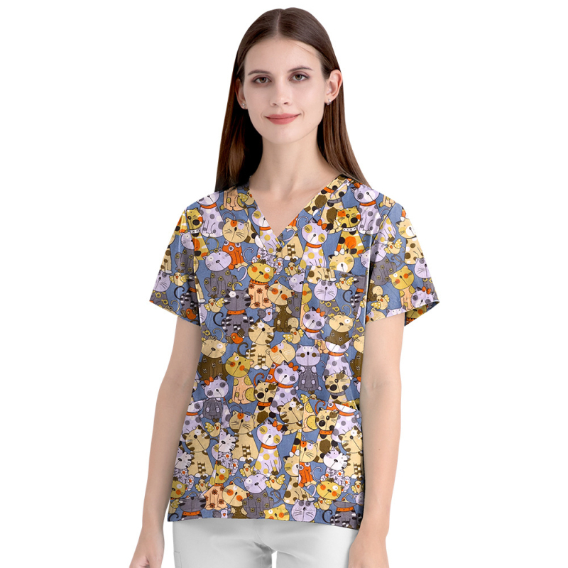 Uniformă medicală pentru sala de operații, top cu mânecă scurtă și pantaloni, bumbac 95%+, controlul umezelii, decolteu în V