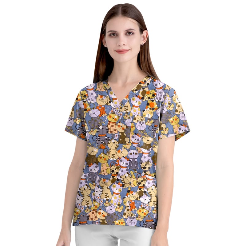 Uniformă medicală pentru sala de operații, top cu mânecă scurtă și pantaloni, bumbac 95%+, controlul umezelii, decolteu în V