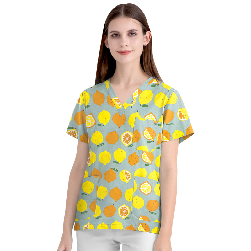 Uniformă medicală pentru sala de operații, top cu mânecă scurtă și pantaloni, bumbac 95%+, controlul umezelii, decolteu în V