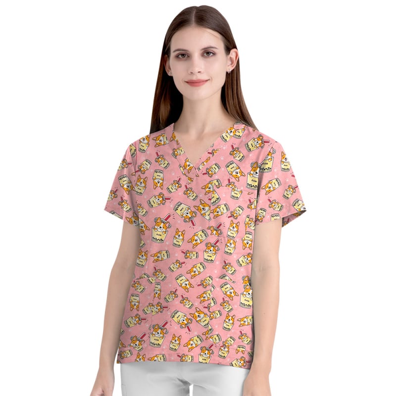 Uniformă medicală pentru sala de operații, top cu mânecă scurtă și pantaloni, bumbac 95%+, controlul umezelii, decolteu în V