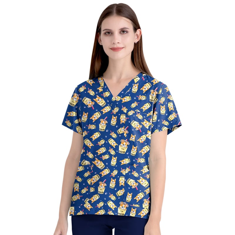 Uniformă medicală pentru sala de operații, top cu mânecă scurtă și pantaloni, bumbac 95%+, controlul umezelii, decolteu în V