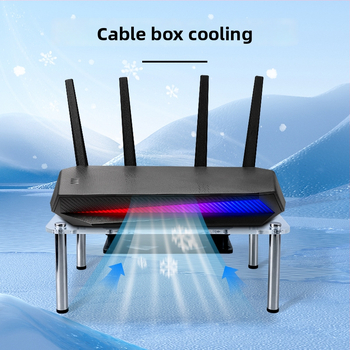 Atlīdzasēšanas statīvs maršrutētājam un modemam | ABS materiāls | 2 siltumvadi | 2 USB porti | Gaisa dzesēšana | Kluss dizains