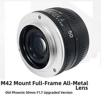 Pilnmetāla objektīvs 50mm F1.7 ar fiksētu fokusu, 52 mm filtra diametrs, minimālais fokusēšanas attālums 0,5 m