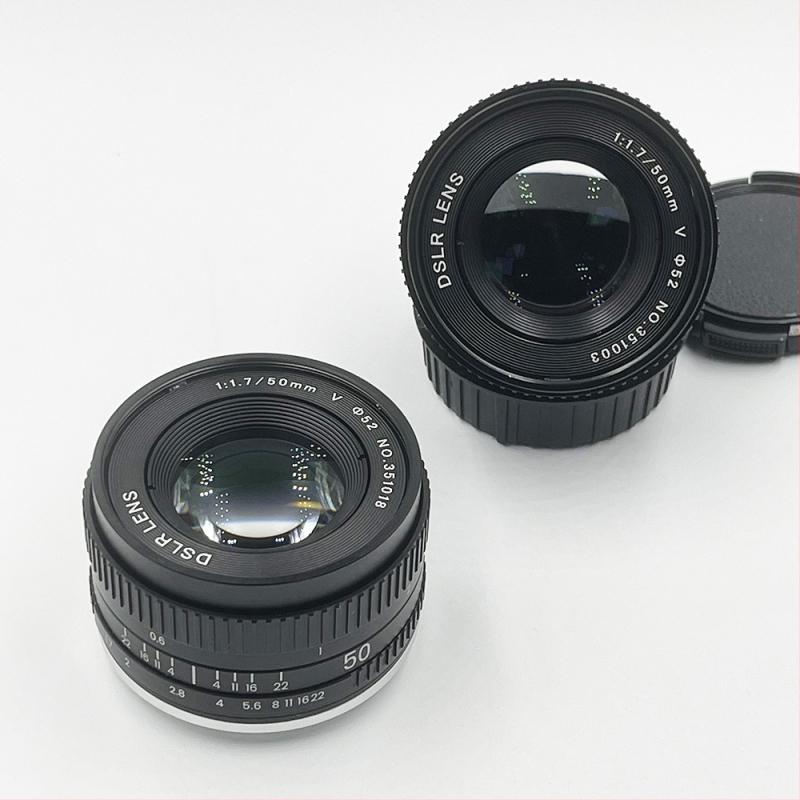 Pilnmetāla objektīvs 50mm F1.7 ar fiksētu fokusu, 52 mm filtra diametrs, minimālais fokusēšanas attālums 0,5 m