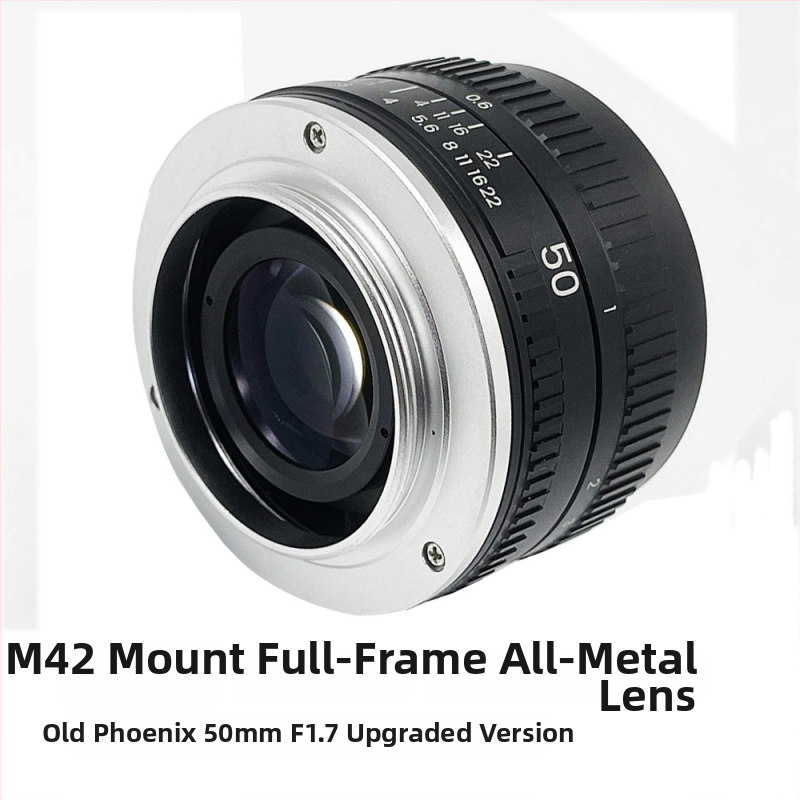 Pilnmetāla objektīvs 50mm F1.7 ar fiksētu fokusu, 52 mm filtra diametrs, minimālais fokusēšanas attālums 0,5 m