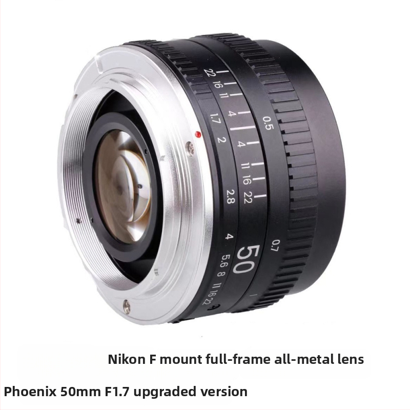 Pilnmetāla objektīvs 50mm F1.7 ar fiksētu fokusu, 52 mm filtra diametrs, minimālais fokusēšanas attālums 0,5 m