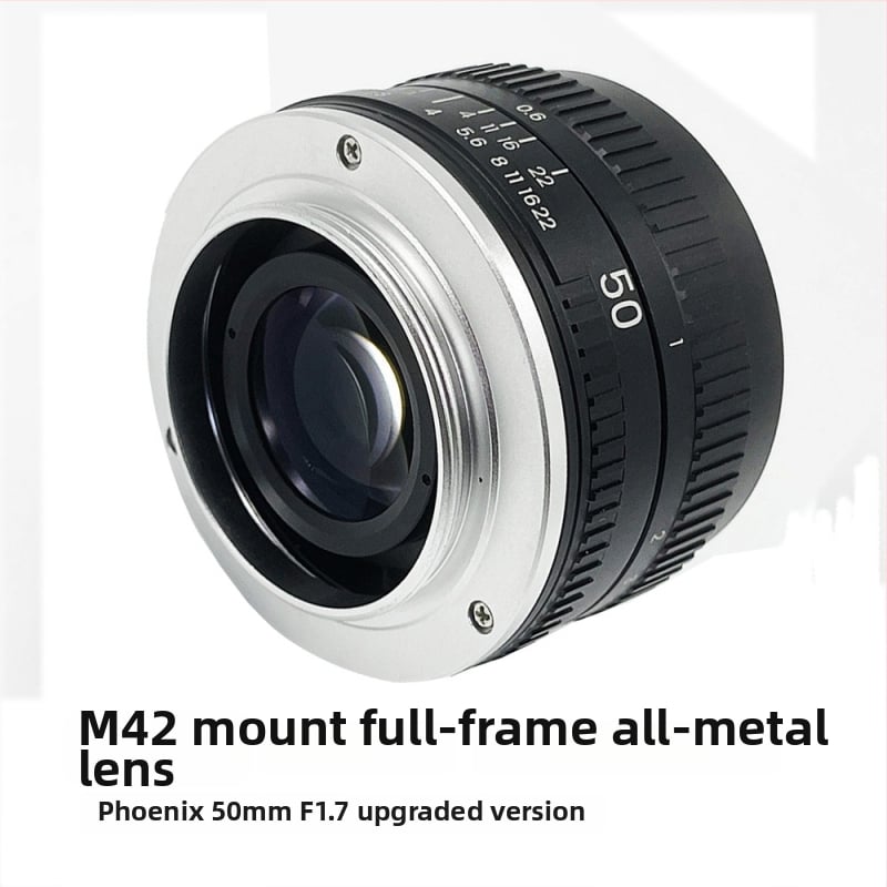 Pilnmetāla objektīvs 50mm F1.7 ar fiksētu fokusu, 52 mm filtra diametrs, minimālais fokusēšanas attālums 0,5 m