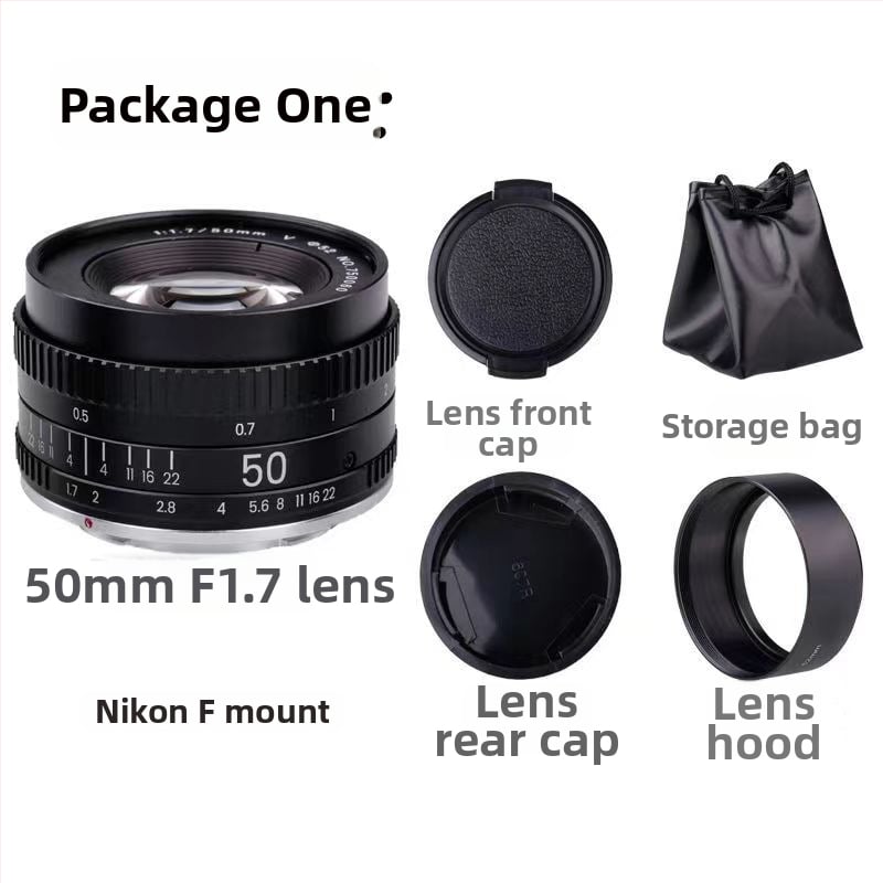 Pilnmetāla objektīvs 50mm F1.7 ar fiksētu fokusu, 52 mm filtra diametrs, minimālais fokusēšanas attālums 0,5 m