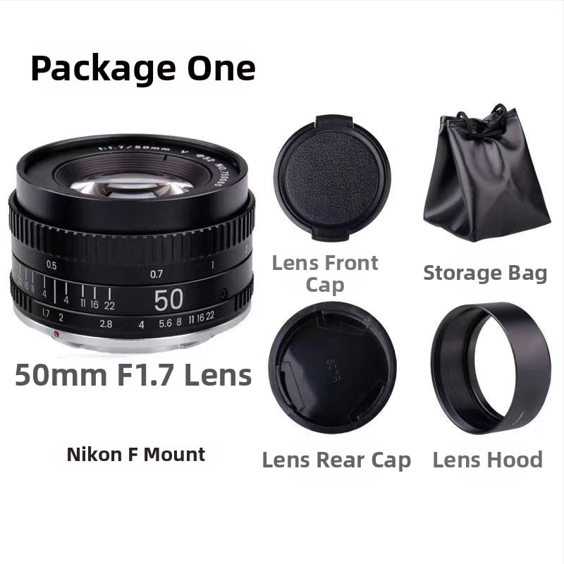 Pilnmetāla objektīvs 50mm F1.7 ar fiksētu fokusu, 52 mm filtra diametrs, minimālais fokusēšanas attālums 0,5 m