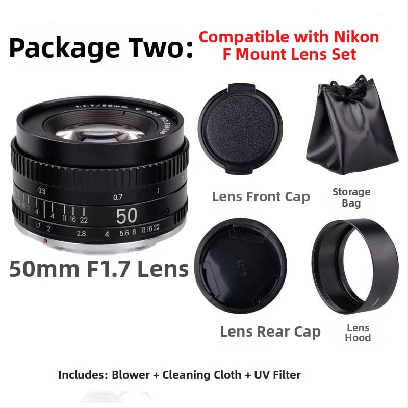 Pilnmetāla objektīvs 50mm F1.7 ar fiksētu fokusu, 52 mm filtra diametrs, minimālais fokusēšanas attālums 0,5 m